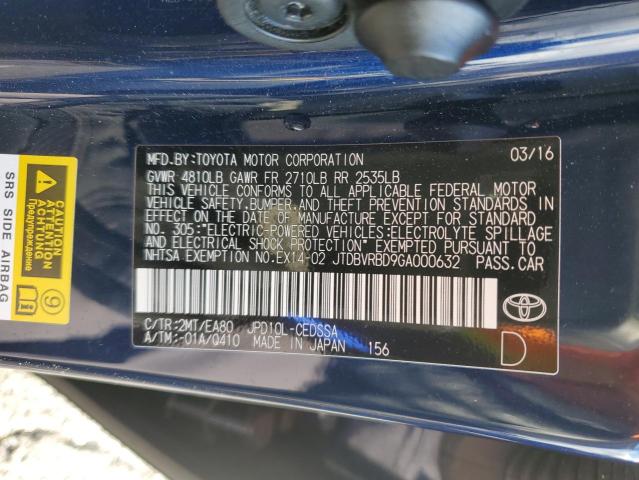 JTDBVRBD9GA000632 - 2016 TOYOTA MIRAI BLUE photo 12