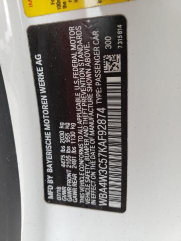 WBA4W3C57KAF92874 - 2019 BMW 430I WHITE photo 12