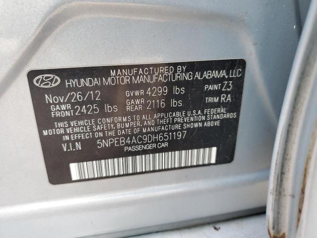 5NPEB4AC9DH651197 - 2013 HYUNDAI SONATA GLS BLUE photo 12