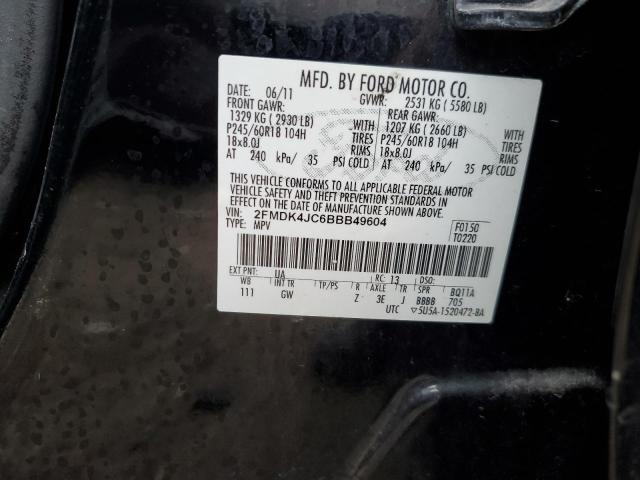 2FMDK4JC6BBB49604 - 2011 FORD EDGE SEL BLACK photo 13