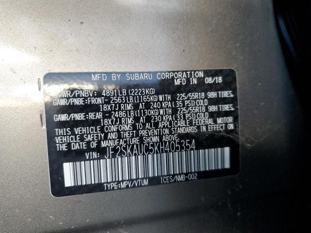 JF2SKAUC5KH405354 - 2019 SUBARU FORESTER LIMITED თაფლისფერი ფოტო 12