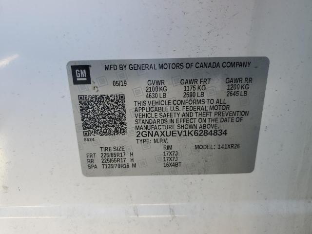 2GNAXUEV1K6284834 - 2019 CHEVROLET EQUINOX LT 白色 照片 13