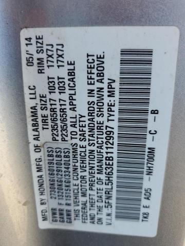 5FNRL5H63EB112997 - 2014 HONDA ODYSSEY EXL 银色 照片 14