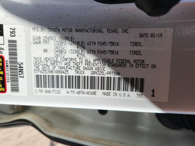 5TFAZ5CN0KX080425 - 2019 TOYOTA TACOMA DOUBLE CAB Белый фото 12