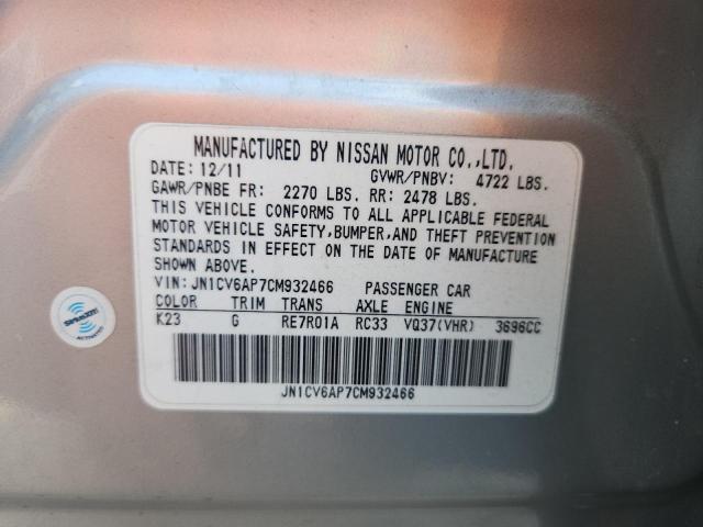 JN1CV6AP7CM932466 - 2012 INFINITI G37 BASE SILVER photo 12