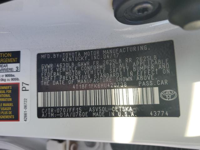 4T1BF1FK6HU420738 - 2017 TOYOTA CAMRY LE WHITE photo 12