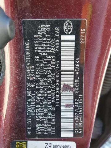 4T1BK36B86U070145 - 2006 TOYOTA AVALON XL MAROON photo 12