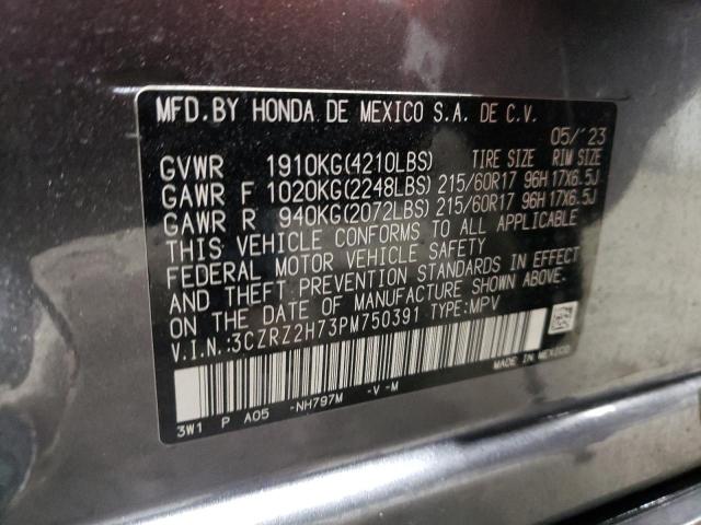 3CZRZ2H73PM750391 - 2023 HONDA HR-V EXL GRAY photo 12