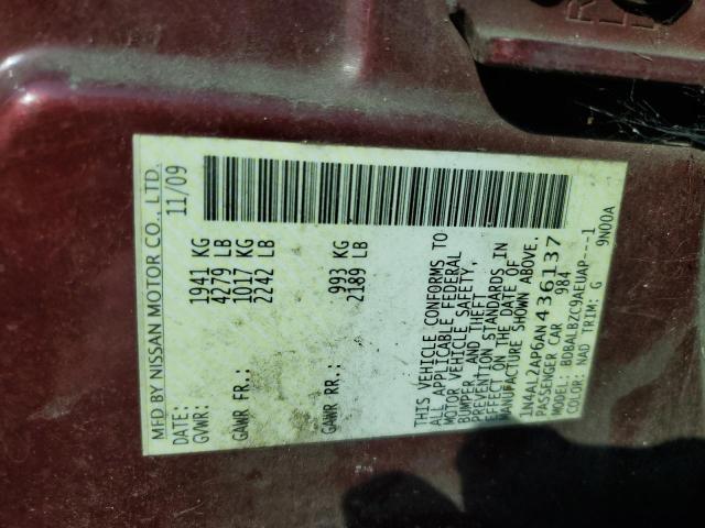 1N4AL2AP6AN436137 - 2010 NISSAN ALTIMA BASE Czerwony zdjęcie 13