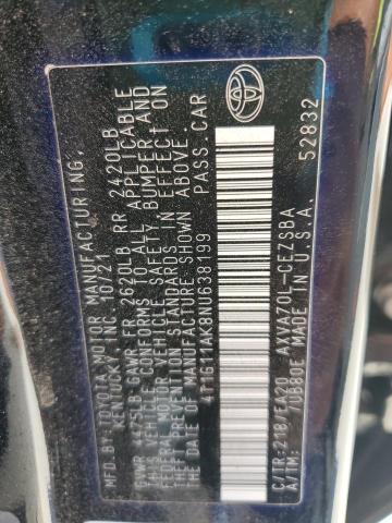 4T1G11AK8NU638199 - 2022 TOYOTA CAMRY SE Қара фото 12