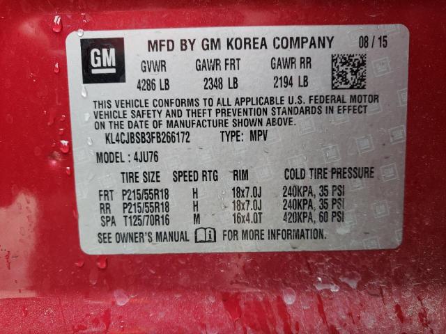 KL4CJBSB3FB266172 - 2015 BUICK ENCORE PRE CONVENIENCE RED photo 13