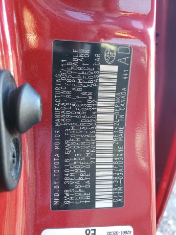 2T1BU4EEXBC704112 - 2011 TOYOTA COROLLA BASE RED photo 12