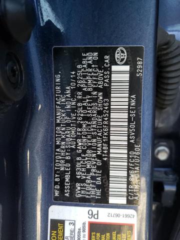 4T4BF1FK6FR452463 - 2015 TOYOTA CAMRY LE BLUE photo 13