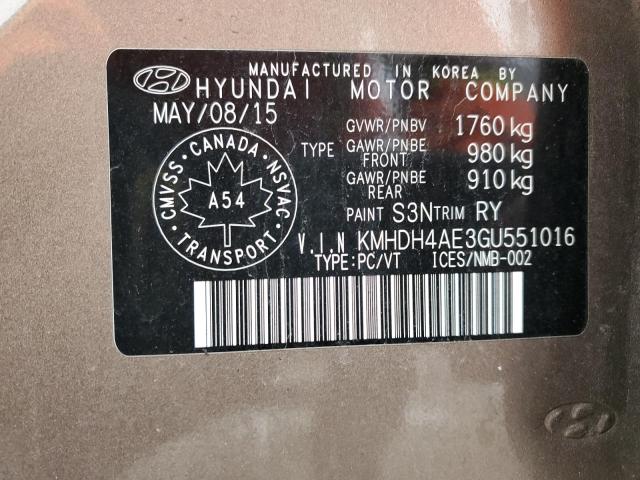 KMHDH4AE3GU551016 - 2016 HYUNDAI ELANTRA SE BROWN photo 12