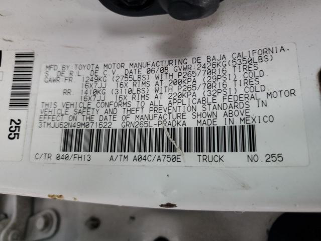 3TMJU62N49M071622 - 2009 TOYOTA TACOMA DOUBLE CAB PRERUNNER WHITE photo 12