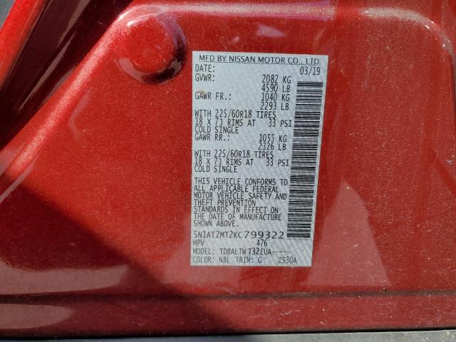 5N1AT2MT2KC799322 - 2019 NISSAN ROGUE S წითელი ფოტო 13