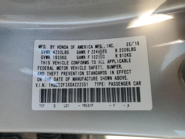 1HGCR2F3XGA222051 - 2016 HONDA ACCORD LX GOLD photo 12