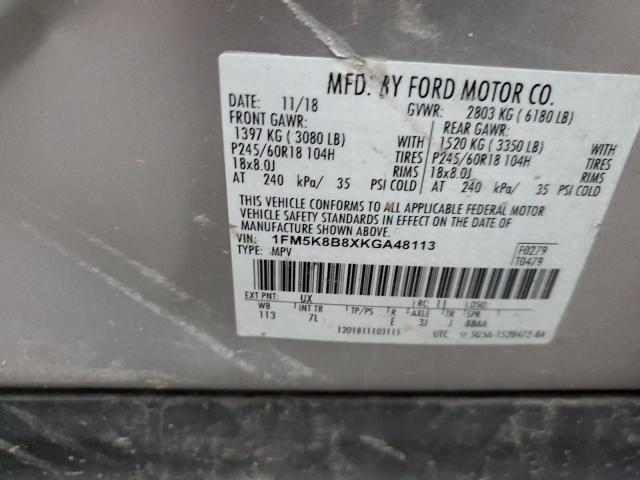 1FM5K8B8XKGA48113 - 2019 FORD EXPLORER SILVER photo 14