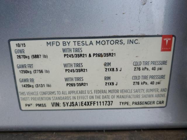 5YJSA1E4XFF111737 - 2015 TESLA MODEL S SILVER photo 13