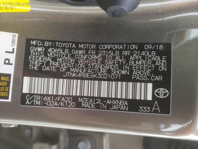 JTNK4RBE6K3021071 - 2019 TOYOTA COROLLA SE BEIGE photo 12