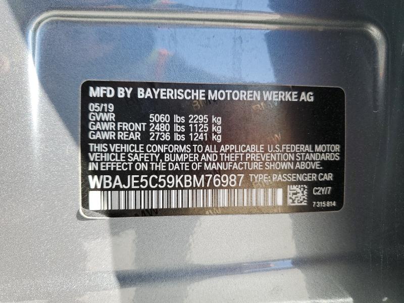 WBAJE5C59KBM76987 - 2019 BMW 540 I SILVER photo 13