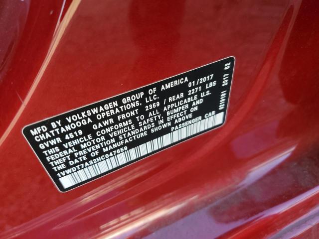 1VWDT7A32HC047659 - 2017 VOLKSWAGEN PASSAT R-LINE წითელი ფოტო 12