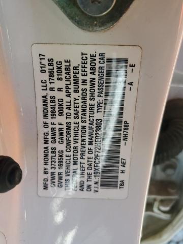 19XFC2F72HE023803 - 2017 HONDA CIVIC EX WHITE photo 12