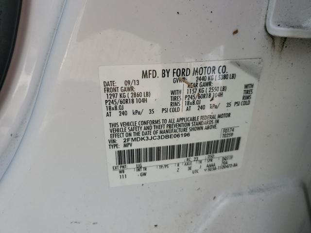 2FMDK3JC3DBE06196 - 2013 FORD EDGE SEL WHITE photo 13