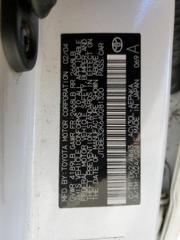 JTDBE32K640281320 - 2004 TOYOTA CAMRY LE Ağ foto 12