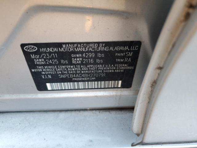 5NPEB4AC4BH270791 - 2011 HYUNDAI SONATA GLS SILVER photo 13