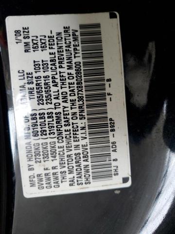 5FNRL387X8B028600 - 2008 HONDA ODYSSEY EXL BLACK photo 13