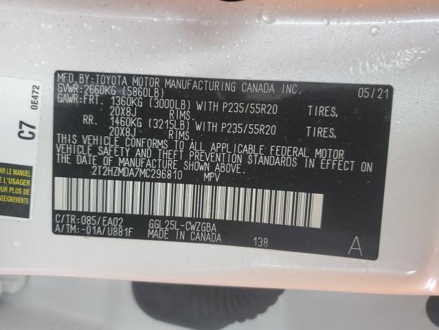 2T2HZMDA7MC296810 - 2021 LEXUS RX 350 WHITE photo 13