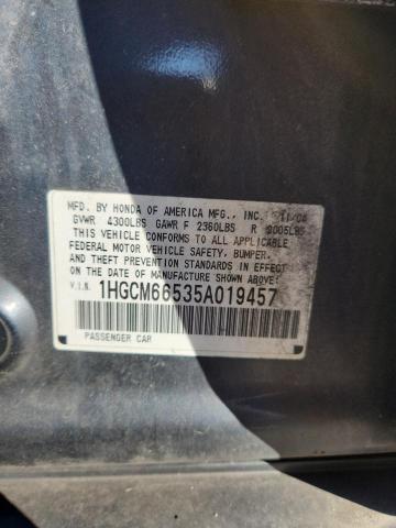 1HGCM66535A019457 - 2005 HONDA ACCORD EX 蓝色 照片 12