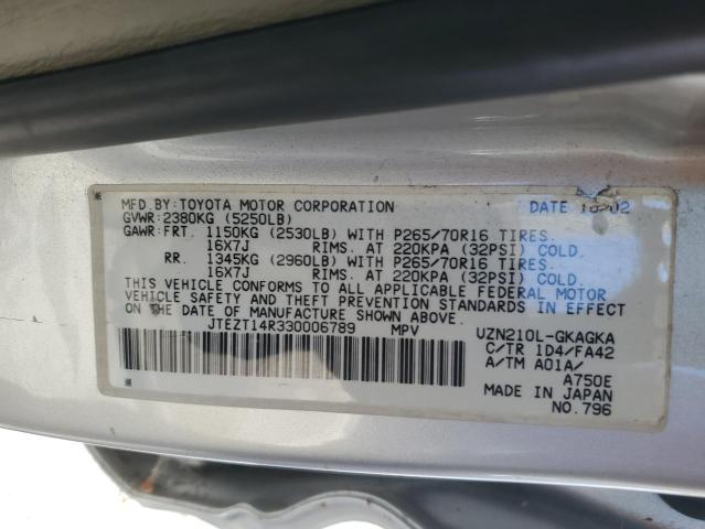 JTEZT14R330006789 - 2003 TOYOTA 4RUNNER SR5 SILVER photo 13