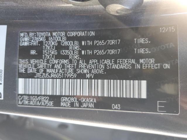 JTEZU5JR6G5119959 - 2016 TOYOTA 4RUNNER SR5 ნაცრისფერი ფოტო 14