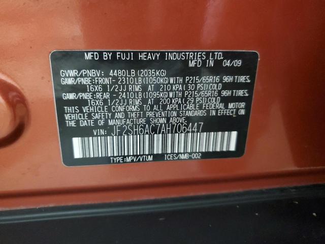 JF2SH6AC7AH706447 - 2010 SUBARU FORESTER 2.5X ORANGE photo 13