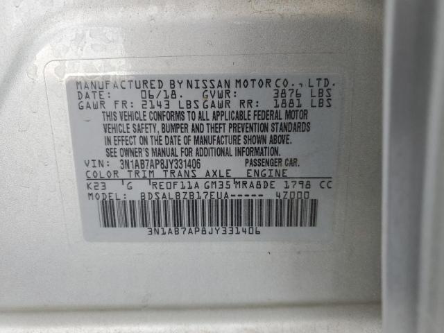 3N1AB7AP8JY331406 - 2018 NISSAN SENTRA S SILVER photo 12