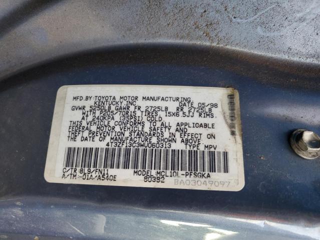 4T3ZF13C3WU060313 - 1998 TOYOTA SIENNA LE BLUE photo 13