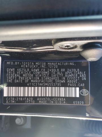 4T1C31AK5MU553795 - 2021 TOYOTA CAMRY LE BLACK photo 12