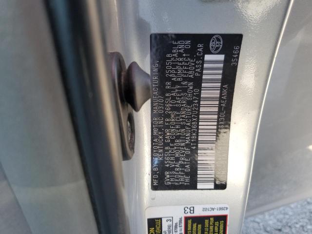 4T1BK36BX7U234710 - 2007 TOYOTA AVALON XL 银色 照片 12