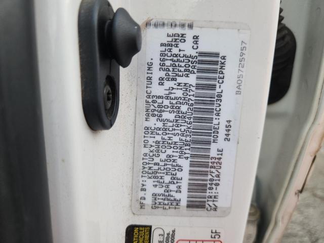 4T1BE32K64U267177 - 2004 TOYOTA CAMRY LE 白色 照片 12