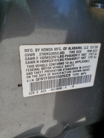 5FNYF38569B026328 - 2009 HONDA PILOT EXL Grau Foto 14