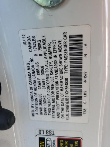 2HGFG3B51CH564838 - 2012 HONDA CIVIC LX WHITE photo 12