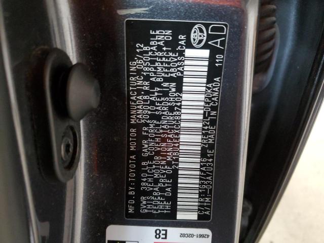2T1BU4EEXCC887402 - 2012 TOYOTA COROLLA BASE GRAY photo 13
