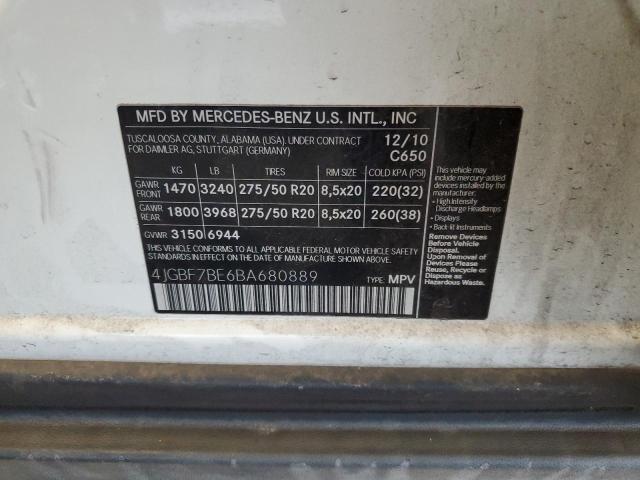 4JGBF7BE6BA680889 - 2011 MERCEDES-BENZ GL 450 4MATIC WHITE photo 14