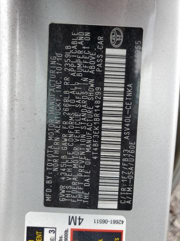 4T4BF3EK1BR148299 - 2011 TOYOTA CAMRY BASE SILVER photo 12