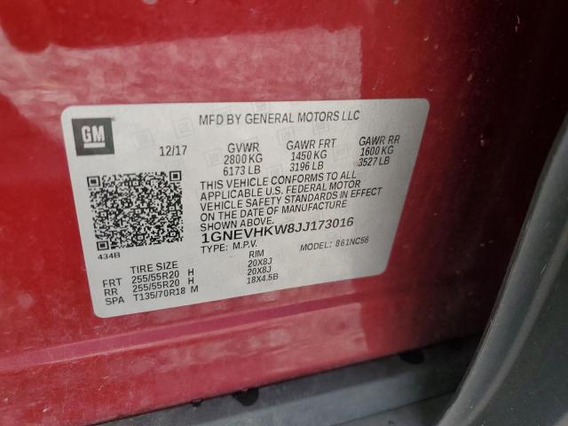 1GNEVHKW8JJ173016 - 2018 CHEVROLET TRAVERSE LT BURGUNDY photo 14