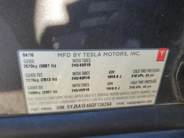 5YJSA1E46GF136264 - 2016 TESLA MODEL S ნაცრისფერი ფოტო 12