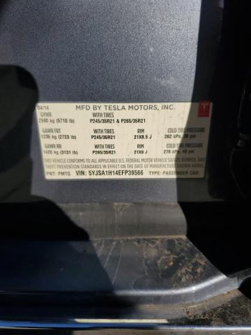 5YJSA1H14EFP39566 - 2014 TESLA MODEL S GRAY photo 12