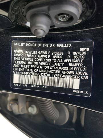 SHHFK7H93JU423740 - 2018 HONDA CIVIC SPORT TOURING BLACK photo 12